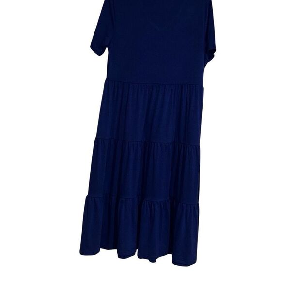 "NEW" Berydress Blue V-neck Short Sleeve Tiered Casual Midi Dress Ladies Large - Picture 3 of 5